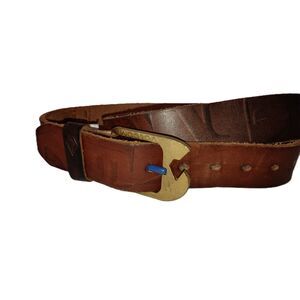 VOLCOM Men's Genuine Brown Leather Etched Belt Brass Buckle - Size 38